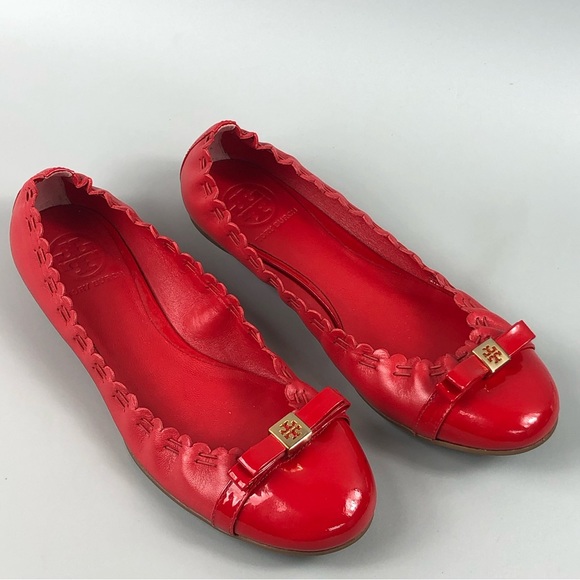 Tory Burch Romy Red Leather Round Toe Ballet Flats Size 7M - Picture 2 of 8